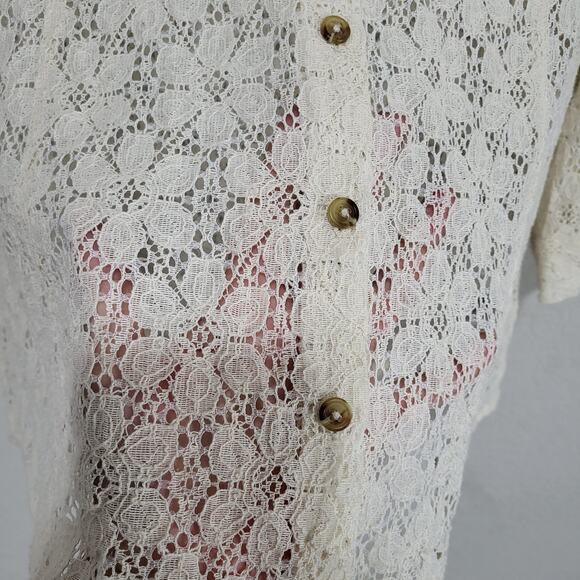 Coldwater Creek Lace Shirt Womens Large Cream Lace Summer Boho Coastal Cottage - Picture 5 of 12